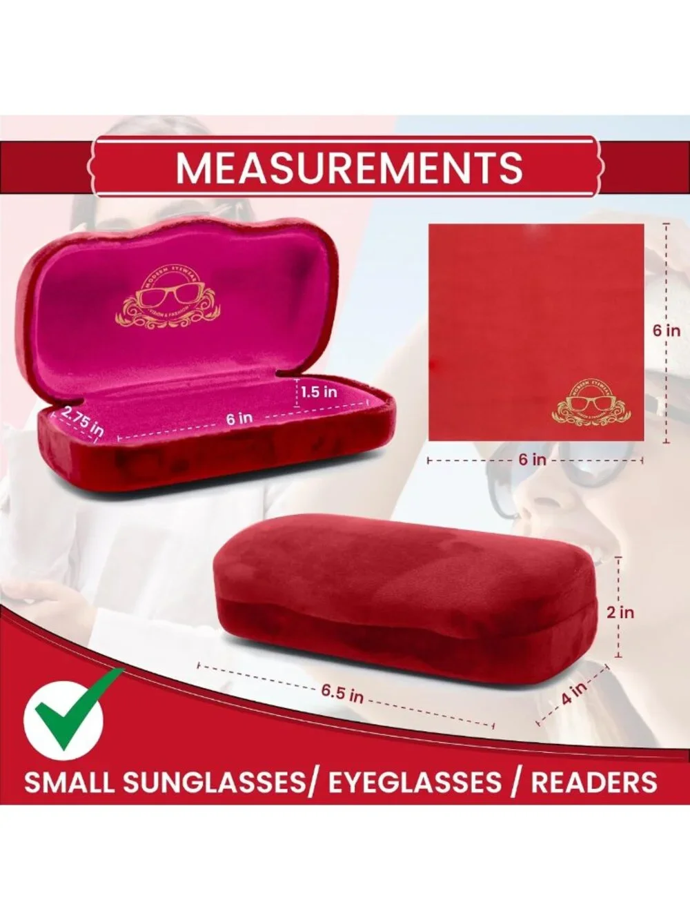 Lightweight Hard Shell Eyeglass Case with Cloth, Velvet Reading Glasses Holder